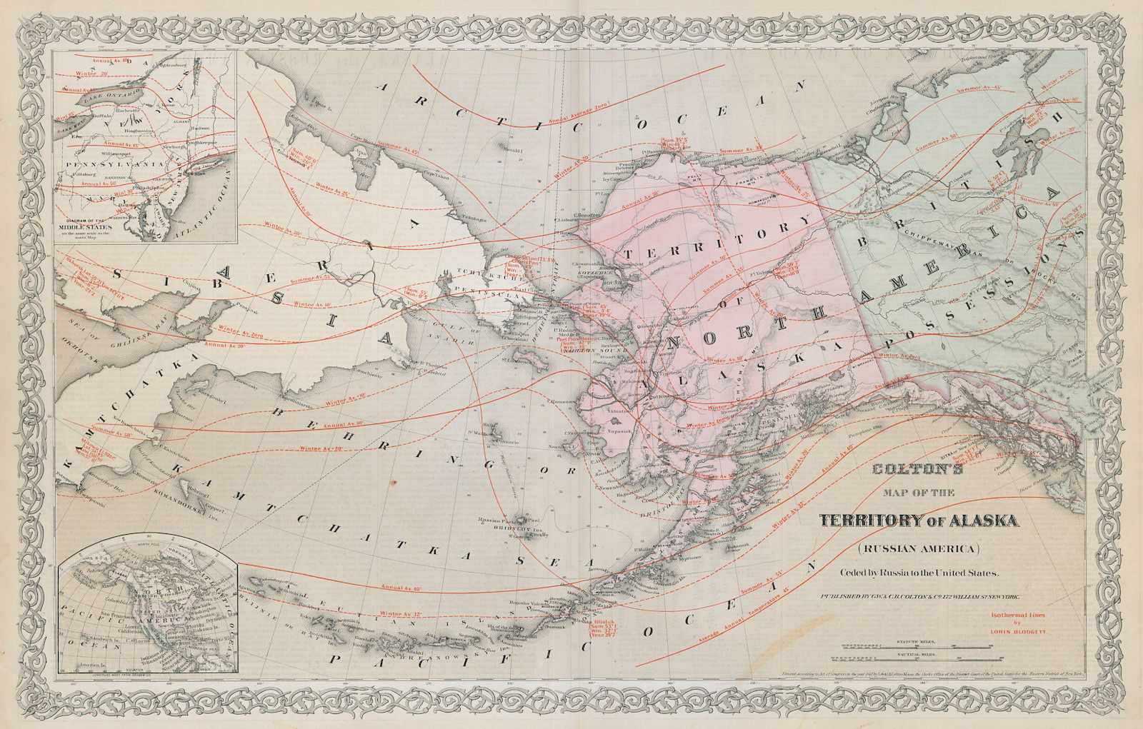 Territory of Alaska ceded by Russia to the United States. COLTON 1869 old map